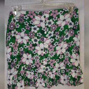 Lost + Wander Green White Floral Mini Skirt Size Small Side Zipper EUC